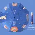 Navy blue automatic kids umbrella with cartoon animals and matching carry sleeve - 306 Automatic - Animal Paradise [Reflective Strip]