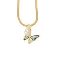 Golden flat snake chain necklace with a blue abalone shell butterfly pendant - Blue Green Mother of Pearl Butterfly Style (7#)