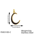Detailed size view of moon shaped stainless steel pendant in gold and black finish - Letter C-Black