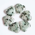 Polished grey-green heart-shaped natural stones with dark spots in a set of six pieces - Tianshan Blue