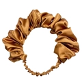 Elastic pleated satin headband in bronze color with soft silk texture and stretchable band - Brown