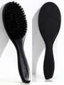 Black wooden hairbrush with natural boar bristles showing front and back views - Black Slanted Tail Wood Handle Boar Bristle Brush