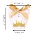 Detailed dimensions of Eid gift box with gold castle pattern and ribbon bow - Mosque Silhouette/Gold Stamping / S726-White/Gold Ribbon