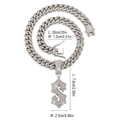 Silver hip hop Cuban chain necklace with iced out sword pendant and size measurements - Silver Letter S Pendant + 20in Cuban Chain