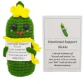 Handmade crochet positive cucumber doll with yellow scarf and Big Dill encouragement card - Pickle With Scarf And Large Card