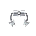 Detail of silver magnetic faux nose ring featuring colorful butterfly charms and U-shape - Silver Iridescent Butterfly (#38)