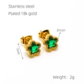Star-shaped 18k gold plated stainless steel studs with green zircon and product specs - Malachite green