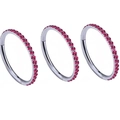Three G23 titanium nose rings with silver hoops and pink crystals on a white background - 1.2*6mm / Silver Red (Pink Zirconia)