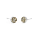 Minimalist silver-tone round stud earrings with yellow micro-pave crystals - Steel + Light Green