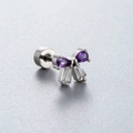 Orecchino a fiocco argento con cristalli viola a goccia e chiusura a vite sicura - Stile a Fiocco con Gemma a Goccia Viola (A117-6#)