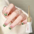 Green cat eye gel nail polish with shimmer gradient effect on model nails, 10ml bottle - Light Strip Cat Eye Bamboo Green