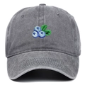 Casquette de baseball en coton gris délavé avec broderie de myrtilles de qualité - Réglable / Gris