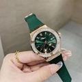 Orologio lusso da donna in oro rosa con quadrante verde e cinturino in silicone con cristalli - Stile a 3 Lancette Cinturino Verde Cassa Oro