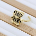 Anello a forma di orsetto dorato regolabile con zirconi neri per donna - Nero