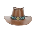 Klassischer brauner Western-Cowboyhut aus Kunstleder mit besticktem Stierkopf-Detail - Stil 5 / Hellbraun