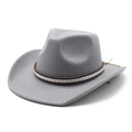 Vintage wool felt western cowboy hat in grey with star-studded brown decorative belt strap - M (56-58cm) / Gray