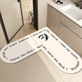 Tappetino angolare a L color crema per bagno con testo e fondo antiscivolo - Forma L Pianta Testo (Design C) / 70x70cm (Pelle Assorbente)