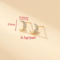Elegant 14K gold plated moon stud earrings with pavé zircons measuring 0.9cm height - Gold Small Moon