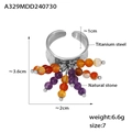 Titanium steel open ring with colorful natural stones and hammered gold texture - US 7 / Steel