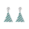 Exaggerated silver Christmas tree drop earrings with blue rhinestones and star top - 05 White K M-813