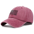 Vintage washed cotton baseball cap with embroidered flag from a 45-degree angle - Burgundy