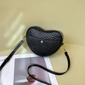 Fashionable heart-shaped black crossbody bag with V-quilted faux leather and gold hardware - Black