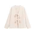 Chaqueta elegante de piel sintética blanco crema con cierre de doble cordón - S / Albaricoque