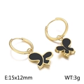Pendientes de mariposa asimétricos dorados con esmalte negro para mujer elegante - Dorado