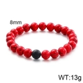 Elastic beaded bracelet with 8mm red marble texture stones and black accent bead - Red Turquoise With Matte Black Bead (KB109662-Z)