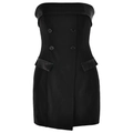 Elegant black strapless mini dress with double-breasted buttons and tailored pockets - S / Black