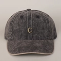 Detailed view of metal C letter emblem on washed cotton vintage baseball cap - Gray