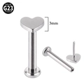 Solid G23 titanium 3mm silver heart labret stud earring with push-pin design - Heart / 1.2*8mm