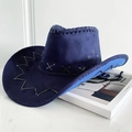 Cappello da cowboy western blu scuro in scamosciato con cuciture e cordino regolabile - S (54-56cm) Bambini / Blu