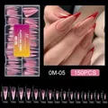 Size chart showing 15 stiletto nail mold dimensions for extension kits in millimeters - 150pcs Pink Nail Form 05