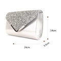 Silver glitter envelope evening clutch bag with V-shaped metal trim and 24cm width - TW008 (24x14x5.5cm) / Silver
