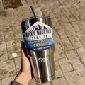 30oz stainless steel insulated tumbler with lid and straw held in hand outdoors - Single Cup + Stainless Steel Straw / Steel Color