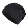 Women's black knit beanie hat with silver metallic studs and warm winter lining - L (58-60cm) / Black