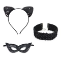 Set cosplay da gatta nera con paillettes, cerchietto, choker e maschera per Halloween - Fascia + Maschera + Choker / Nero
