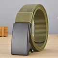 Olive green military nylon tactical belt with matte black automatic metal buckle - P0142B Style / Army Green