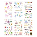 Set di sei fogli di adesivi washi colorati con palloncini e torte per scrapbooking - Stile Compleanno - 6 Fogli