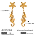 Waterproof gold stainless steel starfish and seahorse earrings for women - Starfish and Seahorse Shape Earrings (JDE0212018)