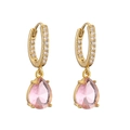 Detail of pink pear-cut gemstone earrings with gold micro-pave zirconia hoops - 1 Pair / Gold Pink Zirconia