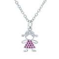 Silver girl pendant necklace with pink stones and white zircons on a delicate chain - Girl Platinum Red Zirconia