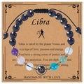 Libra zodiac bracelet with blue sandstone and amethyst beads on handmade kraft card - Libra (Woven Style)