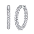 Boucles d'oreilles créoles argentées élégantes avec double rangée de moissanites éclatantes - Paire / Argent(E13703)