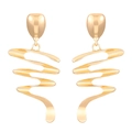 Abstract asymmetric wave earrings in polished gold finish with spiral lines design - Abstract Spiral Style (8092) / KC Gold