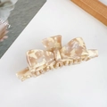 Classic acetate tortoiseshell bow hair claw clip in cream and light brown finish - Large / Floral Milk Coffee