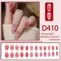 Sweet pink gradient press-on nails with red dots, pearl hearts, and bow accents - 24 Pcs/Set / Pink Gradient Polka Dot 3D Bow Style (D410)