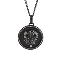 Hip hop lion head round pendant necklace in gun black finish with white zircon accents - Black Lion Head Pendant With Black Curb Chain (KN230173-K)