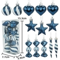 Blue and silver 13-piece Christmas ornament set with glitter stars, hearts and balls - 4cm Flat Box (13 Pieces) / Midnight Blue